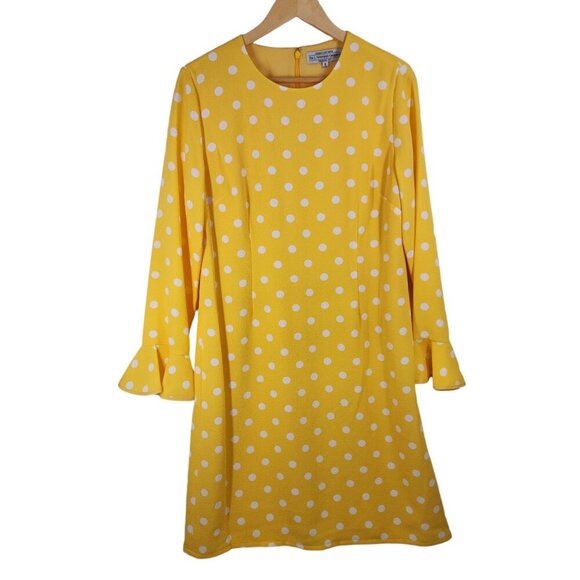 The J. Peterman Company Polka Dot Ruffle Dress Women's Size 8 Yellow White Retro - Picture 9 of 10